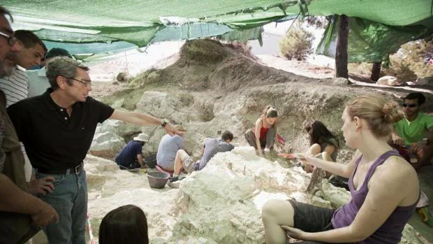 Yacimiento paleontológico del Cerro de Batallones en una visita del Viceconsejero de Cultura y Deportes en el año 2012