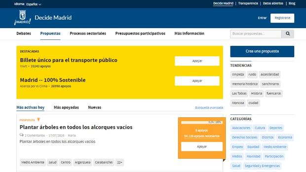 Captura de la web. En amarillo, las ideas más votadas