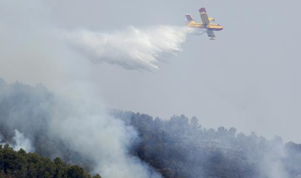 Imagen de los medios aéreos sofocando el fuego