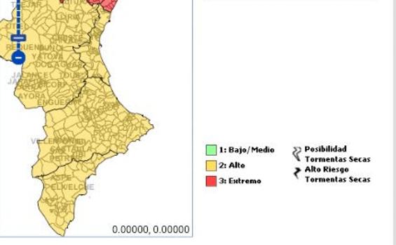 Imagen del mapa de riesgo de temperaturas altas