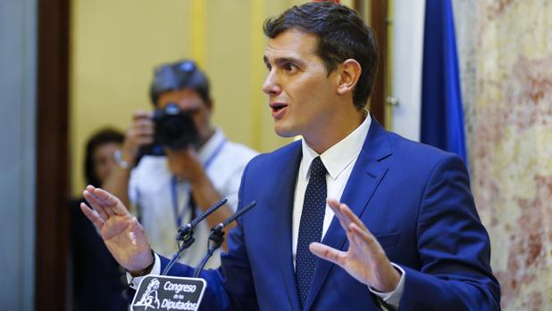 Albert Rivera en la rueda de prensa del pasado martes solicitando un cambio de la ley electoral