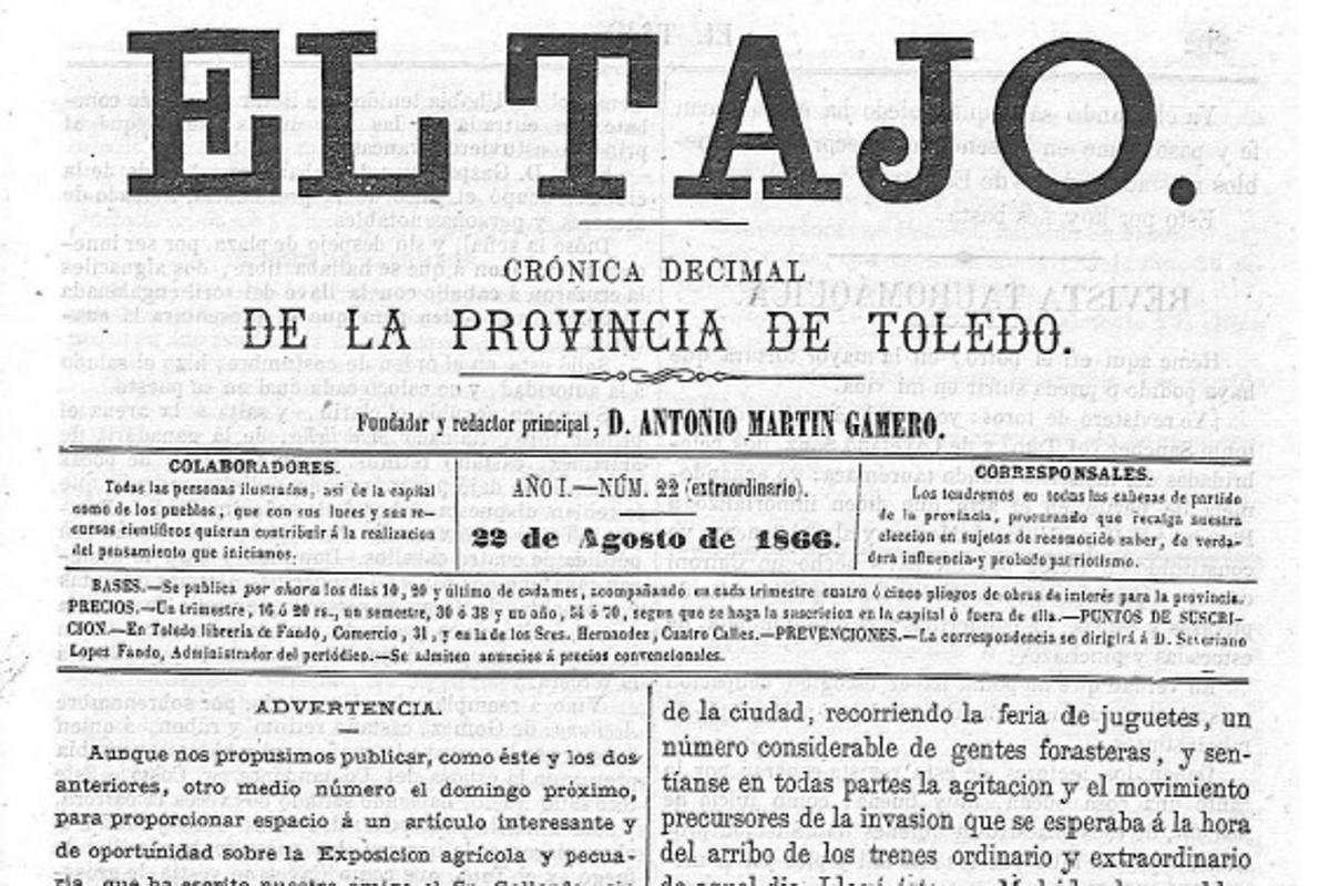 En su portada, El Tajo contaba que el 18 de agosto desde la madrugada «circulaba ya por las calles de la ciudad, recorriendo la feria de juguetes, un número considerable de gentes forasteras...»