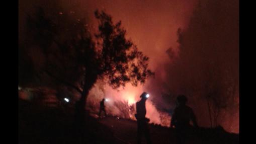 Los medios terrestres han trabajado durante toda la noche para atajar el fuego.