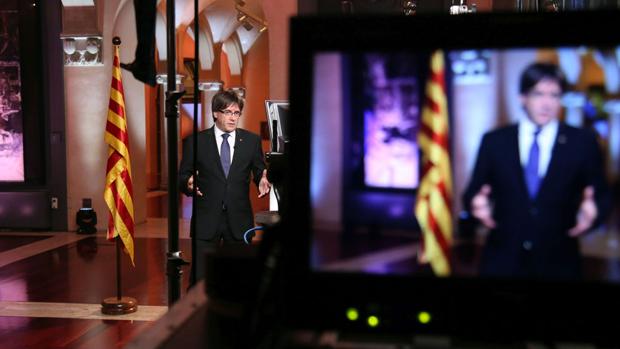 Puigdemont, esta noche durante su discurso, retransmitido opor TV3