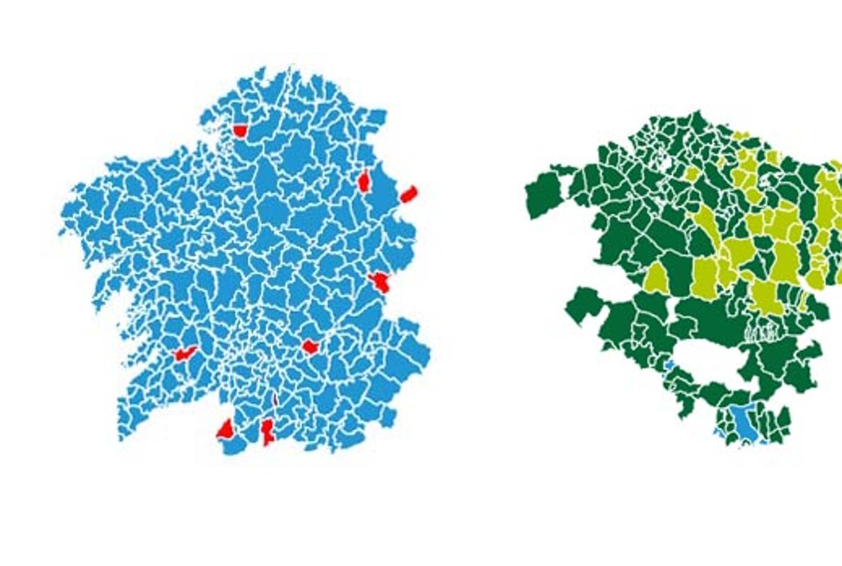 11 mapas que resumen los resultados en Galicia y País Vasco