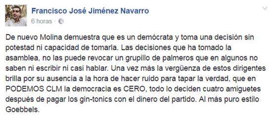 Comentario escrito en Facebook por Francisco José Jiménez