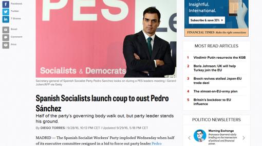 La prensa internacional retrata el «golpe» de los socialistas contra Sánchez