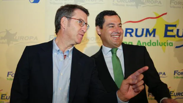 Alberto Núñez Feijóo y Juan Manuel Moreno, antes de un almuerzo informativo en Sevilla