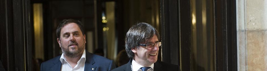 Oriol Junqueras y Carles Puigdemont, el pasado miércoles en el Parlamento catalán