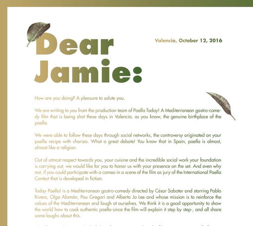 Imagen de la carta remitida a Jamie Oliver