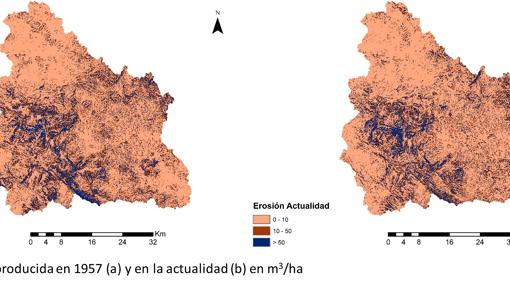 Mapas de la erosión en 1957 y en la actualidad