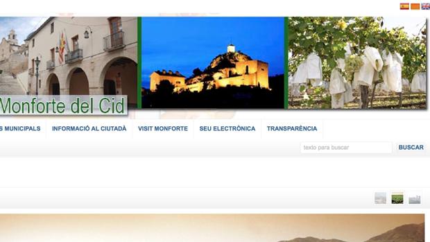 Pantalla principal de la web municipal de Monforte del Cid, con la bandera catalana en la esquina superior derecha