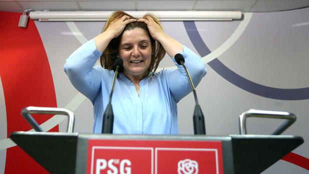Pilar Cancela, durante una rueda de prensa celebrada en la sede del partido en O Pino