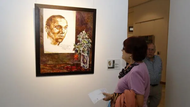 Retrato del escritor Miguel Hernández expuesta en la muestra del pintor Vicente Luján