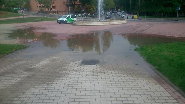 Charco en el parque de Pradolongo, en Usera