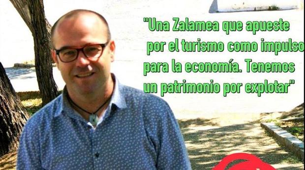 Carmelo Conde, en el cartel electoral del PSOE de Zalamea La Real (Huelva)