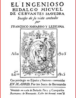 Portada del libro de Navarro Ledesma: El Ingenioso Hidalgo Miguel de Cervantes Saavedra.