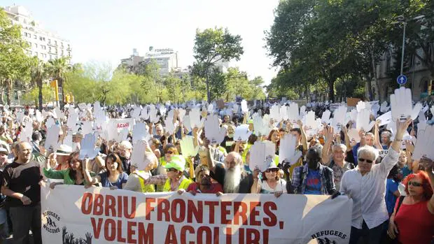 Manifestación en Barcelona en el Día Internacional del Refugiado