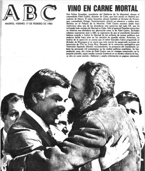 Portada de ABC, el 17 de febrero de 1984 tras la visita relámpago de Fidel Castro