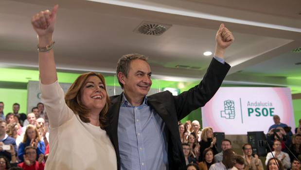 La presidenta de la Junta, Susana Díaz, y el expresidente del Gobierno José Luis Rodríguez Zapatero en un mitin reciente en Jaén