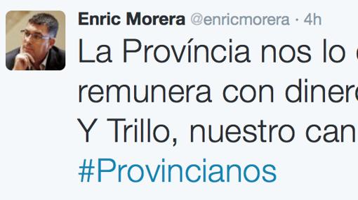 El hastag #Provincianos en el comentario de Enric Morera