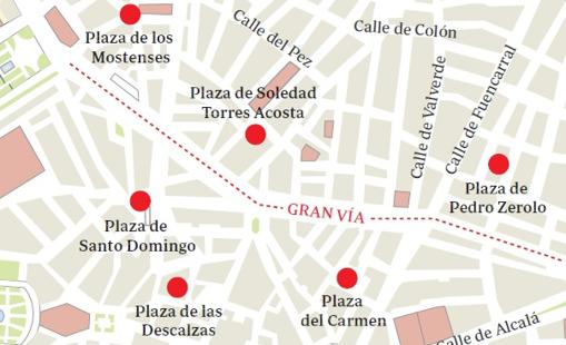 Plazas a reformar en el entorno de la Gran Vía