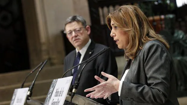 Imagen de Susana Díaz y Ximo Puig en el Palau de la Generalitat Valenciana este domingo