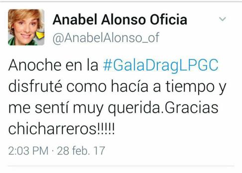 Anabel Alonso, la presentadora carnavalera que borra un tuit donde confunde Gran Canaria con Tenerife