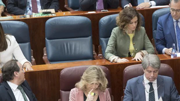 El escaño que ocupaba la diputada González-Moñux cuando dejó de asistir a la Asamblea, por estar de baja médica