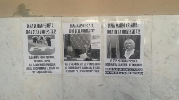 Carteles aparecidos en la Universidad de Lérida insultando y señalando a la profesora y subdelegada del Gobierno