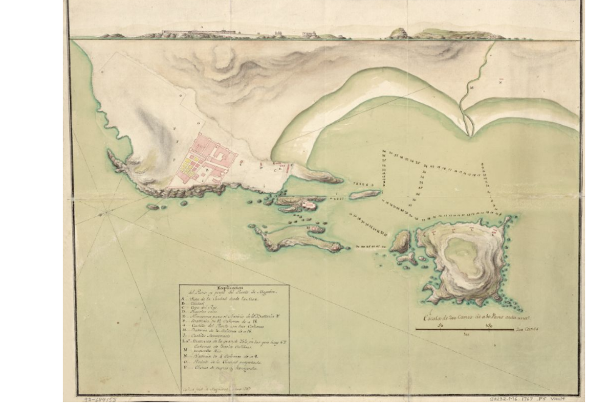 Mapa del Puerto de Mogador, lo que hoy es Essaouira, en 1767