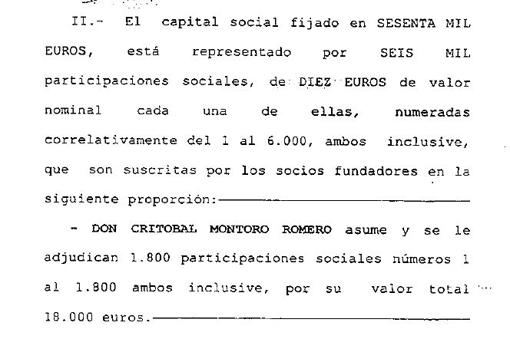 Acta de constitución de la empresa, donde está Montoro como accionista de referencia