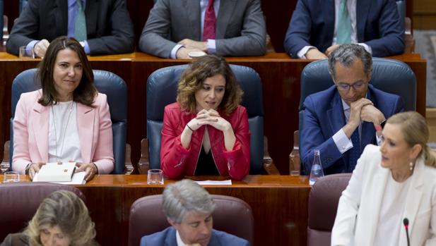 La diputada Isabel González, de rosa (primera por la izquierda), en la Asamblea de Madrid
