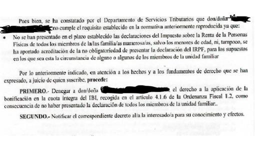 Denegación por no entregar la renta