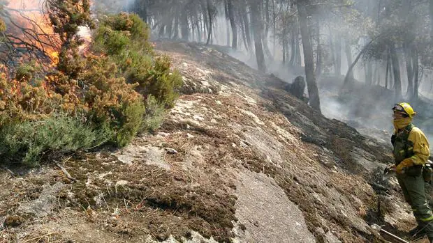 Labores de extinción del incendio en El Hornillo