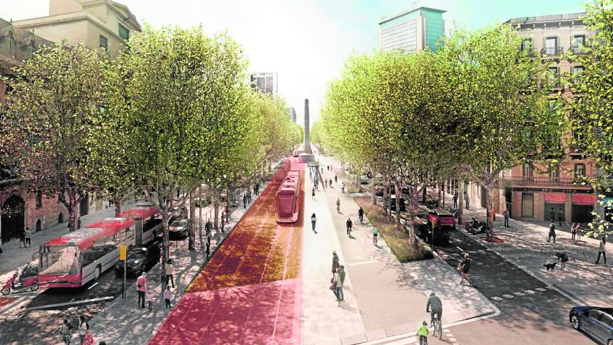 Imagen virtual de cómo quedaría la avenida Diagonal con el tranvía en superficie