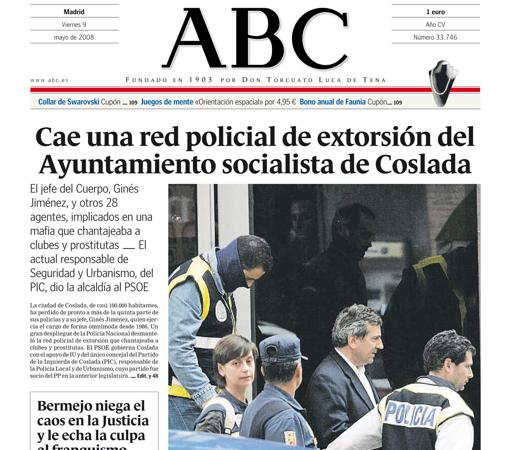 Portada de ABC sobre la red de extorsión en Coslada