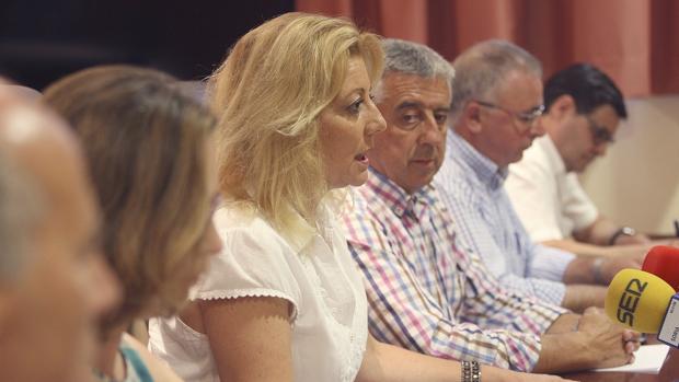 La portavoz del PP en la Diputación de Soria, Ascensión Pérez en rueda de prensa junto a los otros cinco diputados en la que han comunicado su baja del partido.