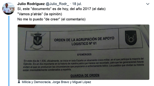 Julio Rodríguez critica al Ejército por definir el 18 de julio igual que cuando él era Jemad