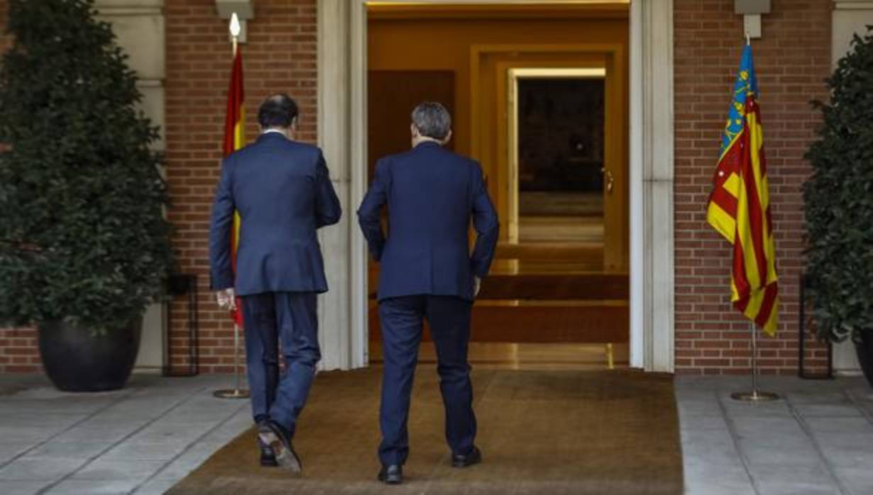 Imagen de Rajoy y Puig tomada este jueves en La Moncloa
