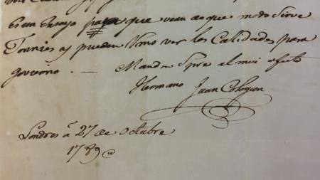 Carta de Juan Cólogan Valois desde Londres a sus hermanos de octubre de 178