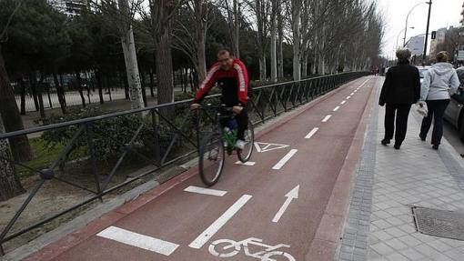 Un ciclista circula por un carril-bici de Madrid