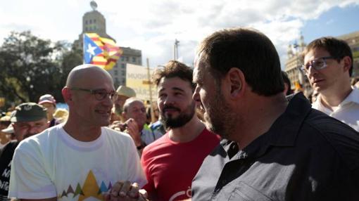 Romeva, Gabriel Rufian y Oriol Junqueras en la manifestación de la Diada