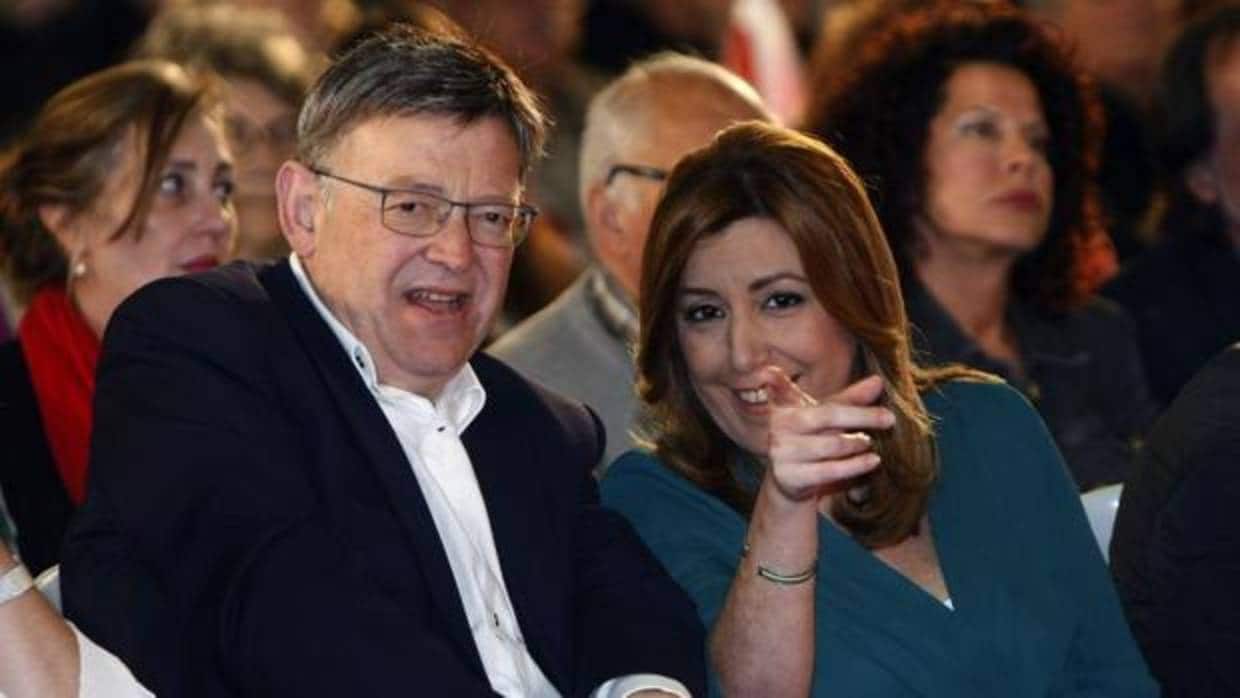 Susana Díaz junto a Ximo Puig durante el mitin celebrado en Elche
