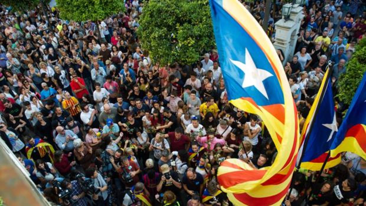 Manifestación a favor del independentismo catalán en Pineda de Mar, en Barcelona