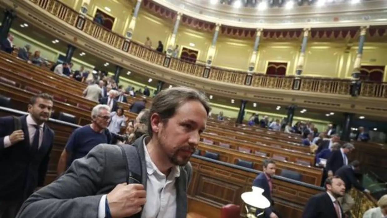 El secretario general de Podemos, Pablo Iglesias, en el Congreso de los Diputados