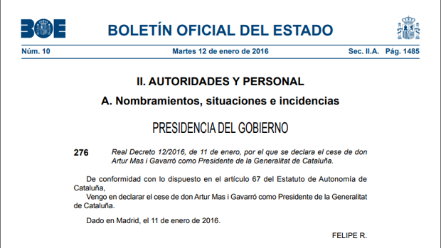 El Rey no agradecerá los «servicios prestados» a Puigdemont, como tampoco lo hizo con Mas