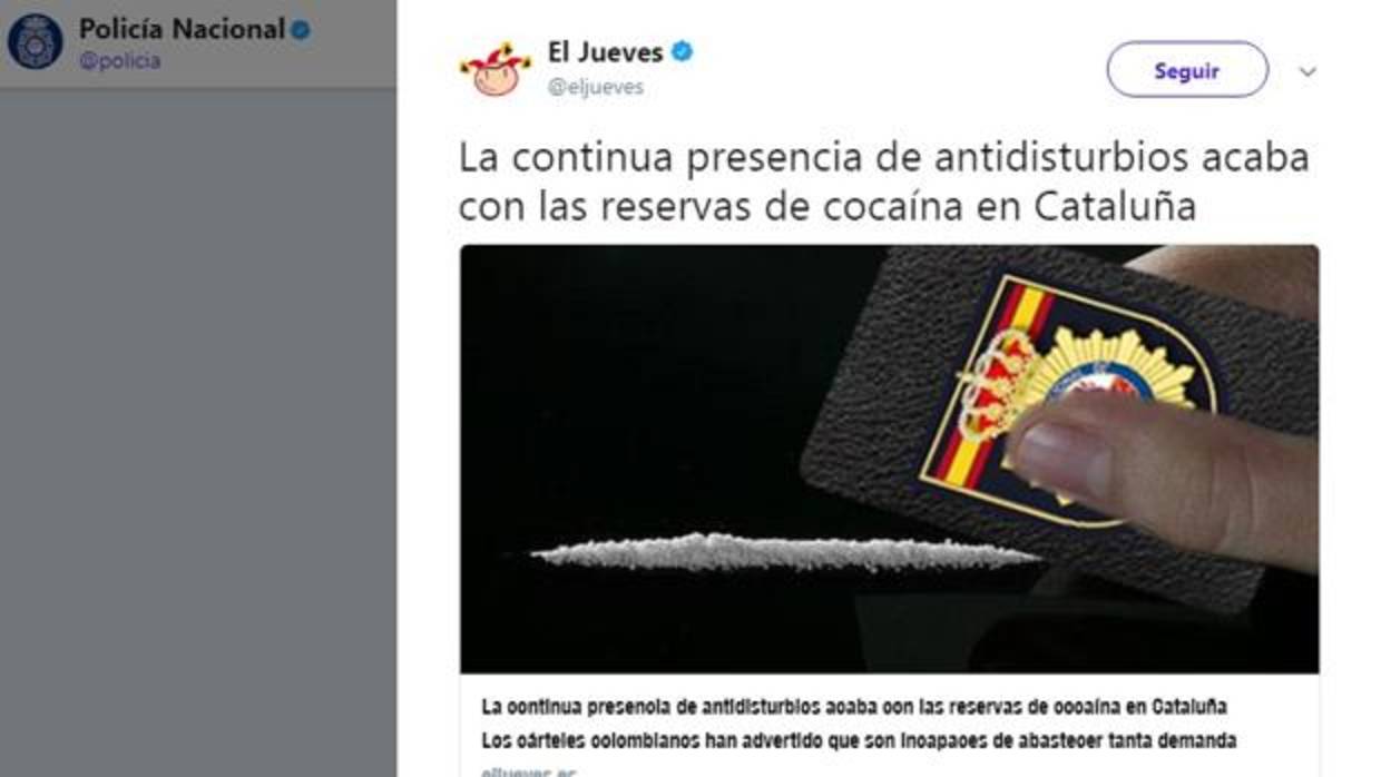 El mensaje publicado por El Jueves en Twitter el pasado 5 de octubre