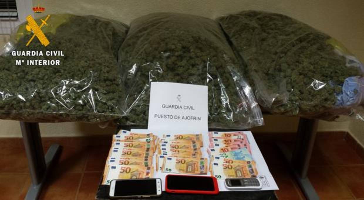 Cogollos de marihuana y 1.700 euros intervenidos por la Guardia Civil