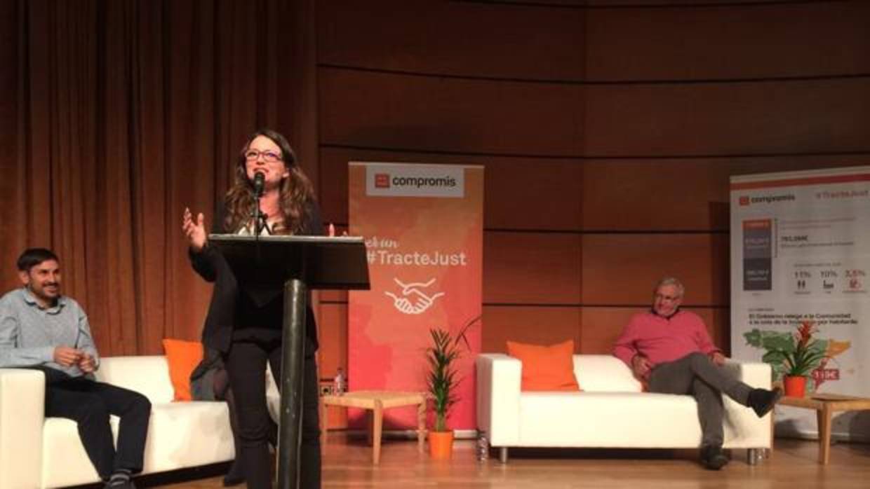 Imagen de Mónica Oltra durante un acto de Compromís sobre la financiación autonómica